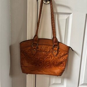 Elegant Brown Leather Tote Bag, Patricia Nash